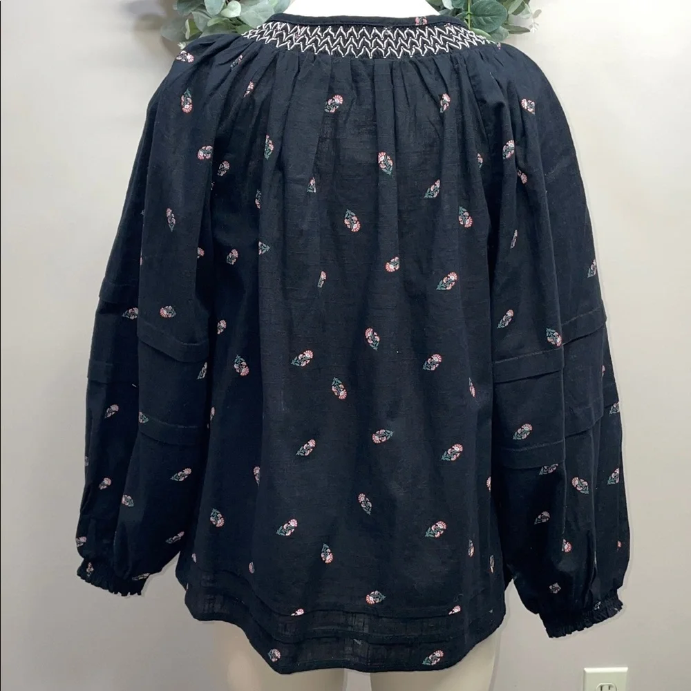 NWOT Old Navy Puff-Sleeve Floral Smocked Poet Swing Blouse Cotton Tassel Tie S